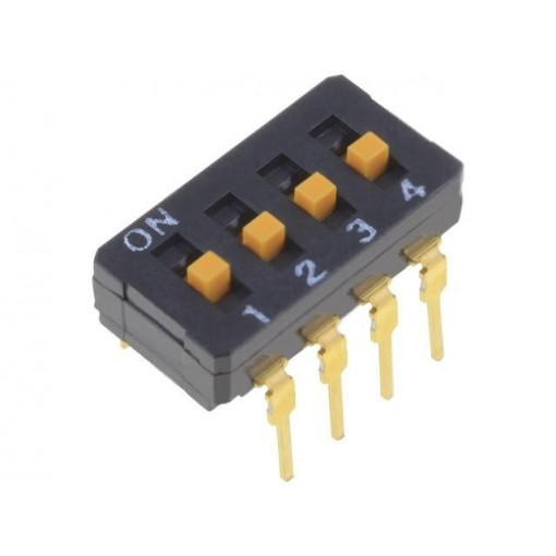 A6D-4103; Switch: DIP-SWITCH; Poles number: 4; ON-OFF; 0.03A/30VDC; Pos: 2; OMRON OCB A6D-4103; Switch: DIP-SWITCH; Poles number: 4; ON-OFF; 0.03A/30VDC; Pos: 2; OMRON OCB