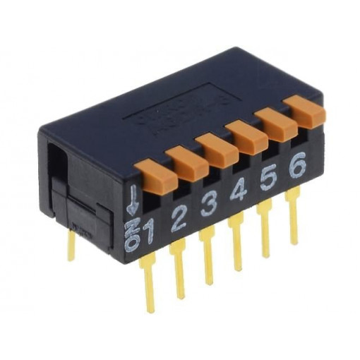 A6DR-6100; Switch: DIP-SWITCH; Poles number: 6; ON-OFF; 0.03A/30VDC; Pos: 2; OMRON OCB A6DR-6100; Switch: DIP-SWITCH; Poles number: 6; ON-OFF; 0.03A/30VDC; Pos: 2; OMRON OCB