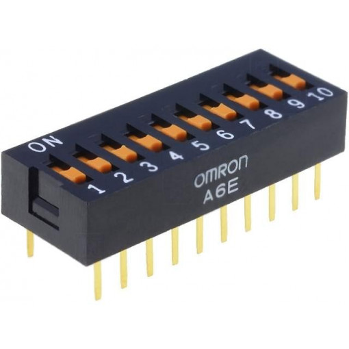 A6E-0101-N; Switch: DIP-SWITCH; Poles number: 10; ON-OFF; 0.025A/24VDC; Pos: 2; OMRON OCB