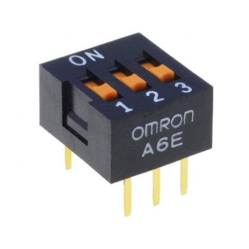 A6E-3101-N; Switch: DIP-SWITCH; Poles number: 3; ON-OFF; 0.025A/24VDC; Pos: 2; OMRON OCB