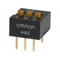 A6E-3104-N; Switch: DIP-SWITCH; Poles number: 3; ON-OFF; 0.025A/24VDC; Pos: 2; OMRON OCB