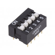A6E-5104-N; Switch: DIP-SWITCH; Poles number: 5; ON-OFF; 0.025A/24VDC; Pos: 2; OMRON OCB