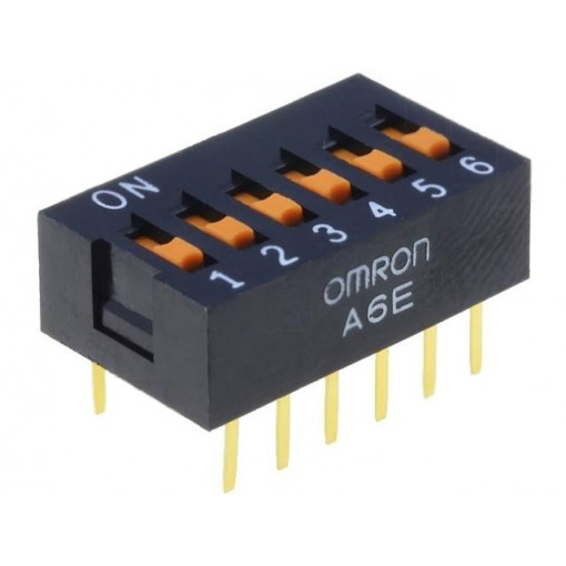A6E-6101-N; Switch: DIP-SWITCH; Poles number: 6; ON-OFF; 0.025A/24VDC; Pos: 2; OMRON OCB