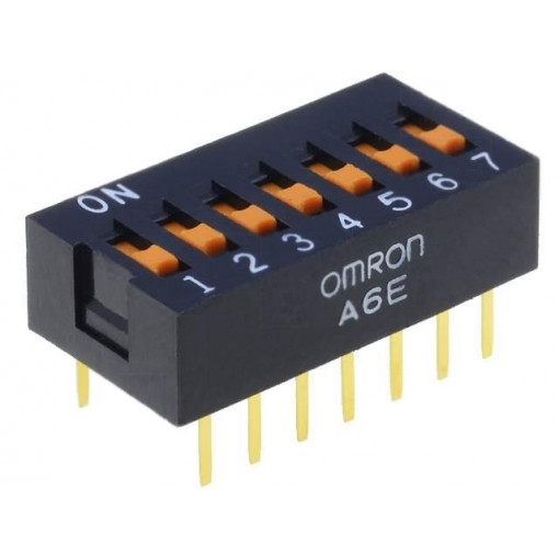 A6E-7101-N; Switch: DIP-SWITCH; Poles number: 7; ON-OFF; 0.025A/24VDC; Pos: 2; OMRON OCB