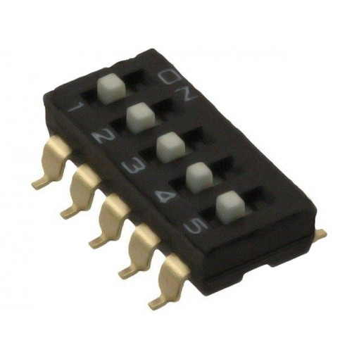 A6S-5104-H; Switch: DIP-SWITCH; Poles number: 5; ON-OFF; 0.025A/24VDC; Pos: 2; OMRON OCB