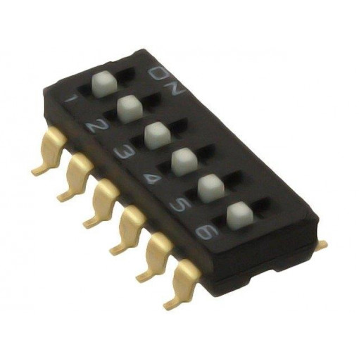 A6S-6104-H; Switch: DIP-SWITCH; Poles number: 6; ON-OFF; 0.025A/24VDC; Pos: 2; OMRON OCB