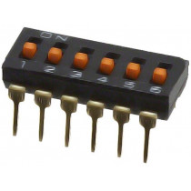 A6T-6104; Switch: DIP-SWITCH; Poles number: 6; ON-OFF; 0.025A/24VDC; Pos: 2; OMRON OCB