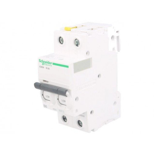 A9F03206; Circuit breaker; 400VAC; Inom: 6A; Poles: 2; DIN; Charact: B; 6kA; SCHNEIDER ELECTRIC