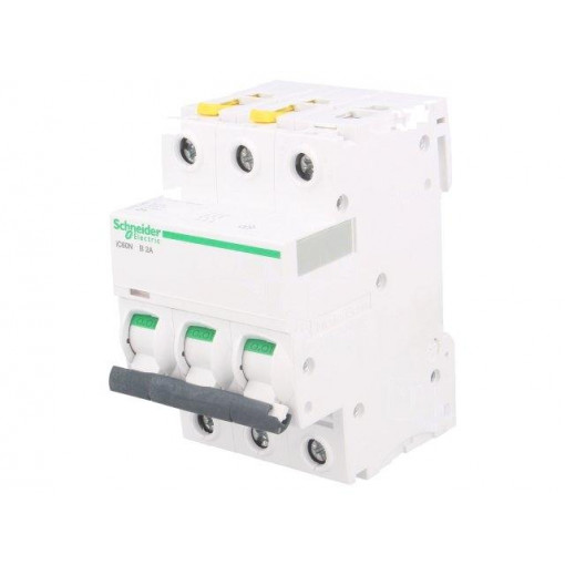 A9F03302; Circuit breaker; 400VAC; Inom: 2A; Poles: 3; DIN; Charact: B; 6kA; SCHNEIDER ELECTRIC