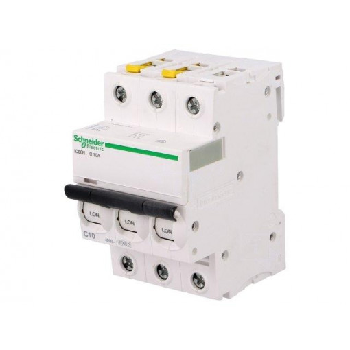 A9F04310; Circuit breaker; 400VAC; Inom: 10A; Poles: 3; DIN; Charact: C; 6kA; SCHNEIDER ELECTRIC
