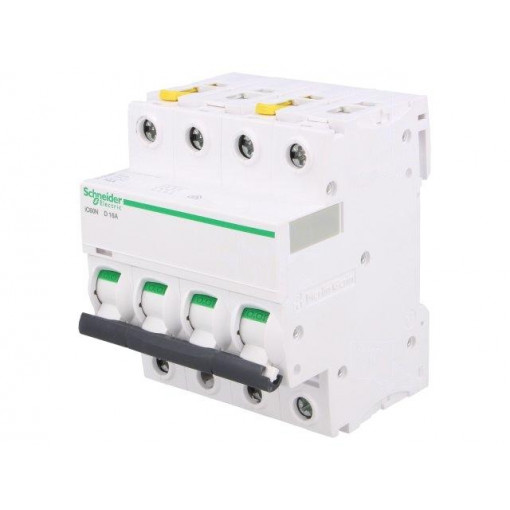 A9F05416; Circuit breaker; 400VAC; Inom: 16A; Poles: 4; DIN; Charact: D; 6kA; SCHNEIDER ELECTRIC
