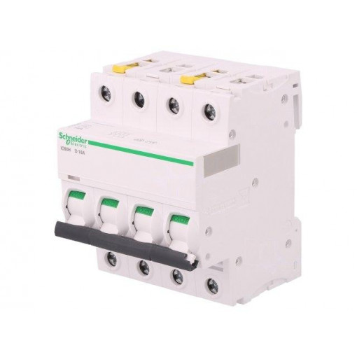 A9F08416; Circuit breaker; 400VAC; Inom: 16A; Poles: 4; DIN; Charact: D; 10kA; SCHNEIDER ELECTRIC