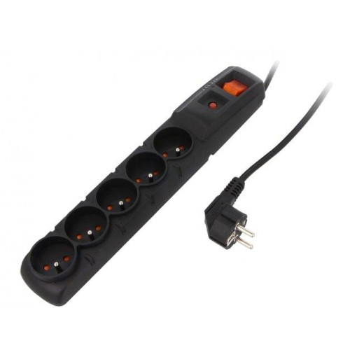 ACAR F5 3.0M BLACK; Plug socket strip: protective; Sockets: 5; 230VAC; 10A; 500g; HSK DATA