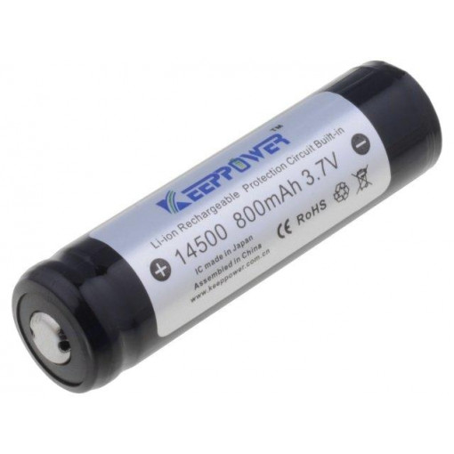 ICR14500; Re-battery: Li-Ion; 3.7V; 800mAh; Ø14x52mm; KEEPPOWER