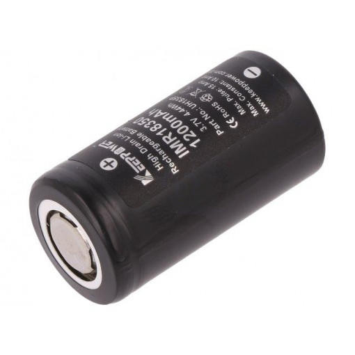 IMR18350 HIGH DRAIN 1200MAH; Re-battery: Li-Ion; 18350; 3.7V; 1200mAh; Ø18.3x35mm; 10A; KEEPPOWER