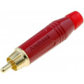 ACPR-RED; Plug; RCA; male; straight; soldering; red; gold-plated; for cable; AMPHENOL