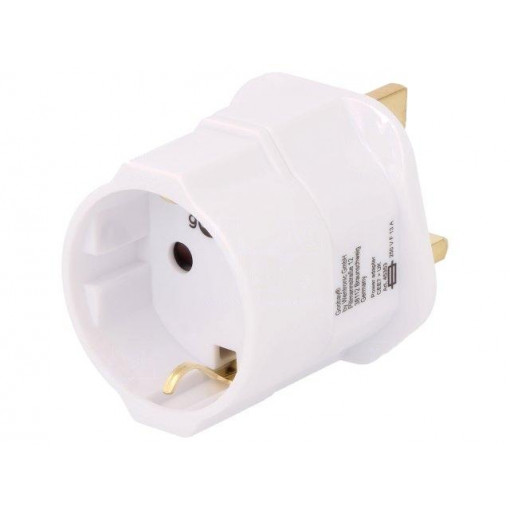 45353; Adapter; Out: EU; Plug: with earthing; Colour: white; Input: UK; Goobay