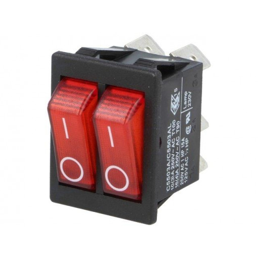 C5503TALNAC; ROCKER; SPST; Pos: 2; OFF-ON; 16A/250VAC; red; neon lamp 250V; BULGIN