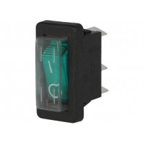 C5503ALBG33036WG74; ROCKER; SPST; Pos: 2; OFF-ON; 16A/250VAC; green; neon lamp 250V; BULGIN