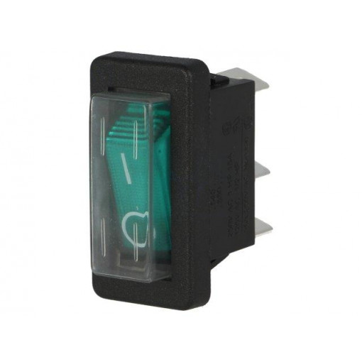 C5503ALBG33036WG74; ROCKER; SPST; Pos: 2; OFF-ON; 16A/250VAC; green; neon lamp 250V; BULGIN