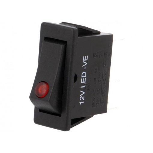 C5503PLBR5; ROCKER; SPST; Pos: 2; OFF-ON; 12A/250VAC; black; LED 12VDC; -25÷85°C; BULGIN