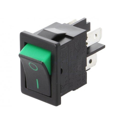H8550XBBBG076G; ROCKER; DPST; Pos: 2; OFF-ON; 10A/250VAC; 10A/28VDC; black-green; BULGIN