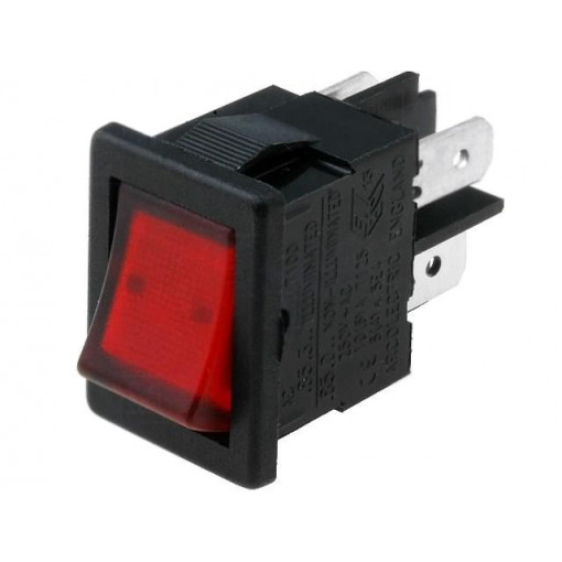H8553VBBR3; ROCKER; DPST; Pos: 2; OFF-ON; 10A/250VAC; 10A/28VDC; red; Body: black; BULGIN