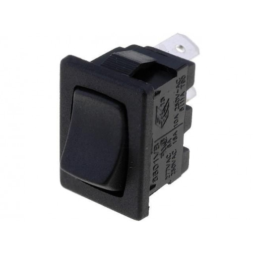 H8601VBBB; ROCKER; SPST; Pos: 2; OFF-(ON); 10A/250VAC; 10A/28VDC; black; none; BULGIN