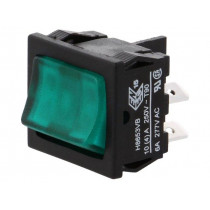 H8653VBBG3; ROCKER; DPST; Pos: 2; OFF-ON; 10A/250VAC; 10A/28VDC; green; BULGIN