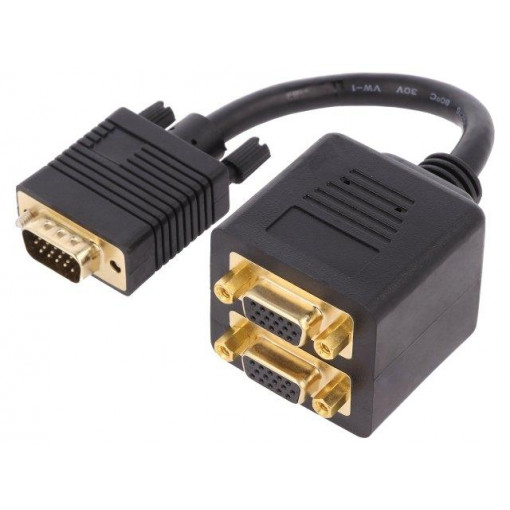 AK-310400-002-S; Cable; D-Sub 15pin HD plug,D-Sub 15pin HD socket x2; black; ASSMANN