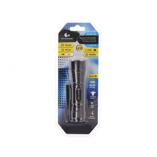 ALPHA-120; Torch: standard; 120lm; Ø35x120mm; Colour: black; 1W; MACTRONIC