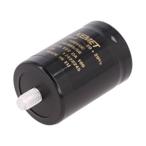 ALS31A222DA100; Capacitor: electrolytic; 2200uF; 100VDC; Leads: screw; ESR: 69mΩ; KEMET