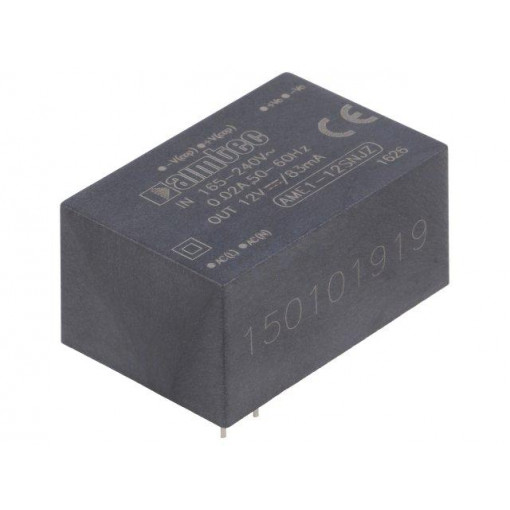 AME1-12SNJZ; Converter: AC/DC; 1W; Uout: 12VDC; Iout: 0.083A; 69%; Mounting: PCB; AIMTEC