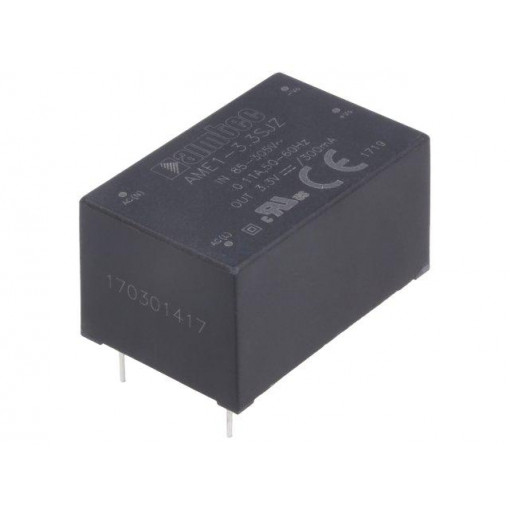 AME1-3.3SJZ; Converter: AC/DC; 1W; Uout: 3.3VDC; Iout: 0.3A; 63%; Mounting: PCB; AIMTEC