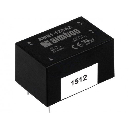 AME1-5SBAZ; Converter: AC/DC; 1W; Uout: 5VDC; Iout: 0.2A; 57%; Mounting: PCB; 3kV; AIMTEC