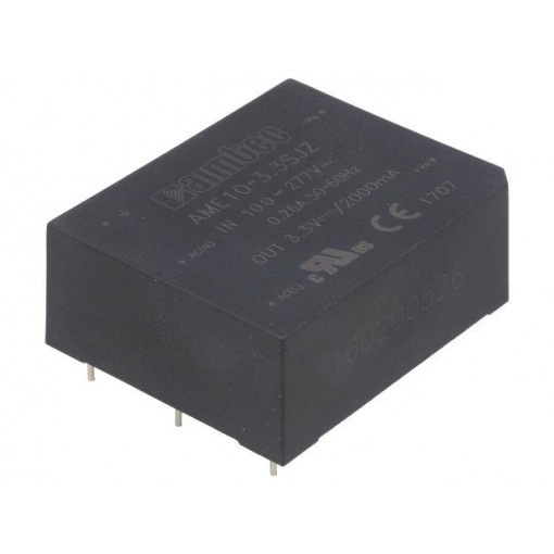 AME10-3.3SJZ; Converter: AC/DC; 10W; Uout: 3.3VDC; Iout: 2A; 70%; Mounting: PCB; AIMTEC