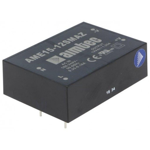 AME15-12SMAZ; Converter: AC/DC; 15W; Uout: 12VDC; Iout: 1.25A; 79%; Mounting: PCB; AIMTEC