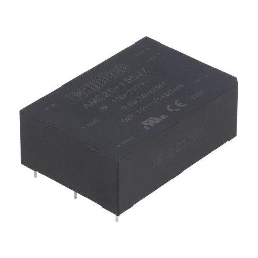 AME25-15SJZ; Converter: AC/DC; 25W; Uout: 15VDC; Iout: 1.6A; 84%; Mounting: PCB; AIMTEC
