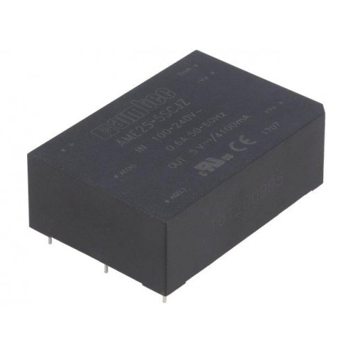AME25-5SCJZ; Converter: AC/DC; 25W; Uout: 5VDC; Iout: 4.1A; 74%; Mounting: PCB; AIMTEC