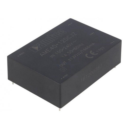AME40-12DCJZ; Converter: AC/DC; 40W; Uout: 12VDC; Iout: 1.66A; 84%; Mounting: PCB; AIMTEC