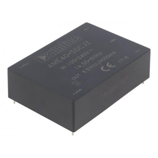 AME40-5DCJZ; Converter: AC/DC; 40W; Uout: 5VDC; Iout: 4A; 82%; Mounting: PCB; 3kV; AIMTEC