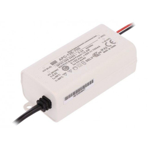 APC-12E-700; Power supply: switched-mode; LED; 12.6W; 9÷18VDC; 700mA; IP42; 80g; MEAN WELL