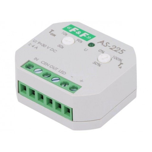 AS-225; Staircase timer; IP20; 9÷30VDC; in mounting box; 4A; -15÷50°C; F&F AS-225; Staircase timer; IP20; 9÷30VDC; in mounting box; 4A; -15÷50°C; F&F