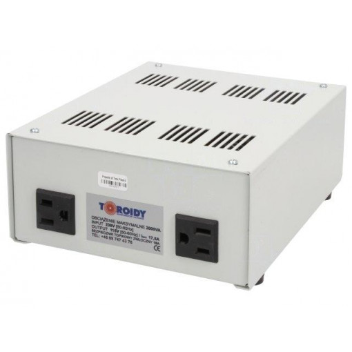 ATS2000VA-230/110V U; Autotransformer; 230VAC; Power: 2000VA; Usec.1: 115V; TOROIDY ATS2000VA-230/110V U; Autotransformer; 230VAC; Power: 2000VA; Usec.1: 115V; TOROIDY
