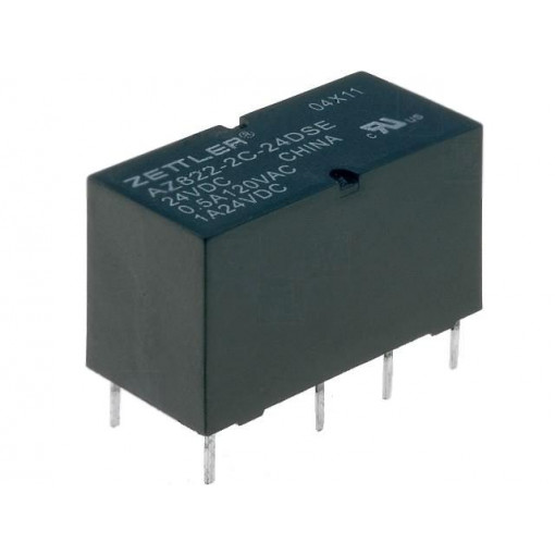 AZ822-2C-24DSE; Relay: electromagnetic; DPDT; Ucoil: 24VDC; 0.5A/120VAC; 1A/24VDC; ZETTLER AZ822-2C-24DSE; Relay: electromagnetic; DPDT; Ucoil: 24VDC; 0.5A/120VAC; 1A/24VDC; ZETTLER