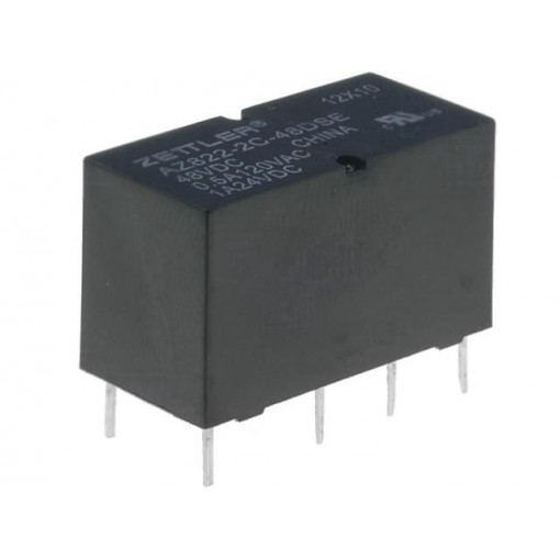 AZ822-2C-48DSE; Relay: electromagnetic; DPDT; Ucoil: 48VDC; 0.5A/120VAC; 1A/24VDC; ZETTLER