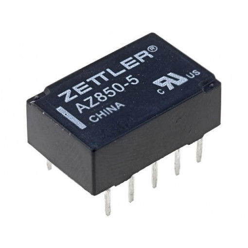 AZ850-5; Relay: electromagnetic; DPDT; Ucoil: 5VDC; 0.5A/125VAC; 1A/30VDC; ZETTLER