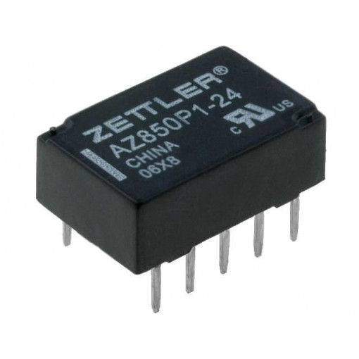 AZ850P1-24; Relay: electromagnetic; DPDT; Ucoil: 24VDC; 0.5A/125VAC; 1A/30VDC; ZETTLER