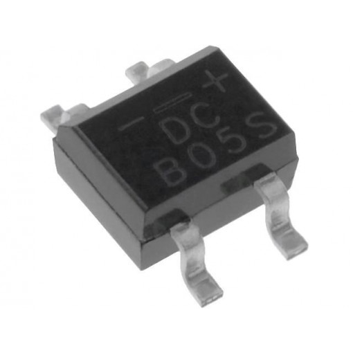 B05S; Single-phase bridge rectifier; Urmax: 50V; If: 0.5A; Ifsm: 30A; DC COMPONENTS