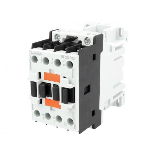 BF2501D024; Contactor: 3-pole; NO x3; Auxiliary contacts: NC; 24VDC; 25A; DIN; LOVATO ELECTRIC